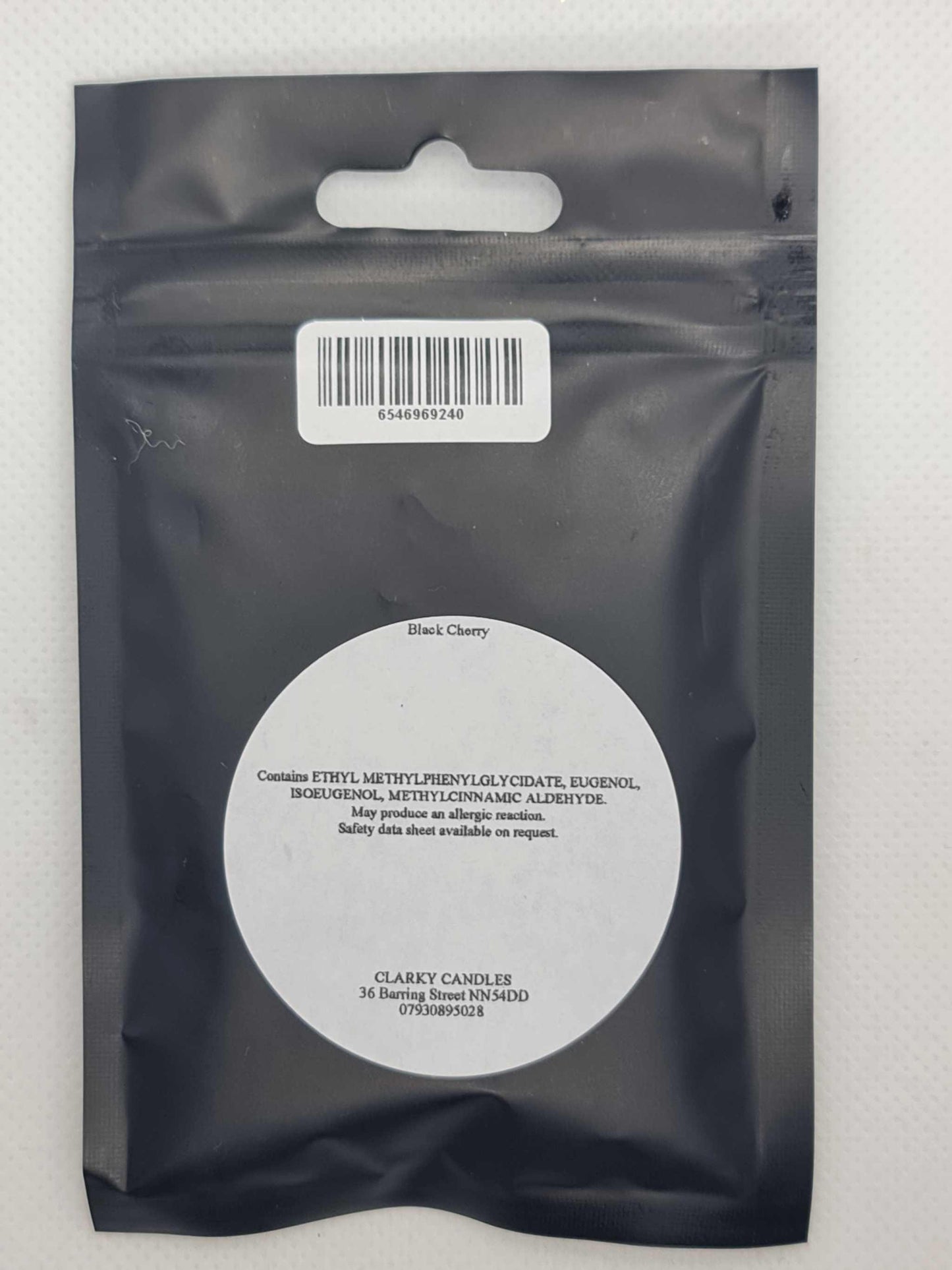 Black Cherry Scented Sizzlers 50g premium simmering granules in black resealable pouch by Clarky Candles