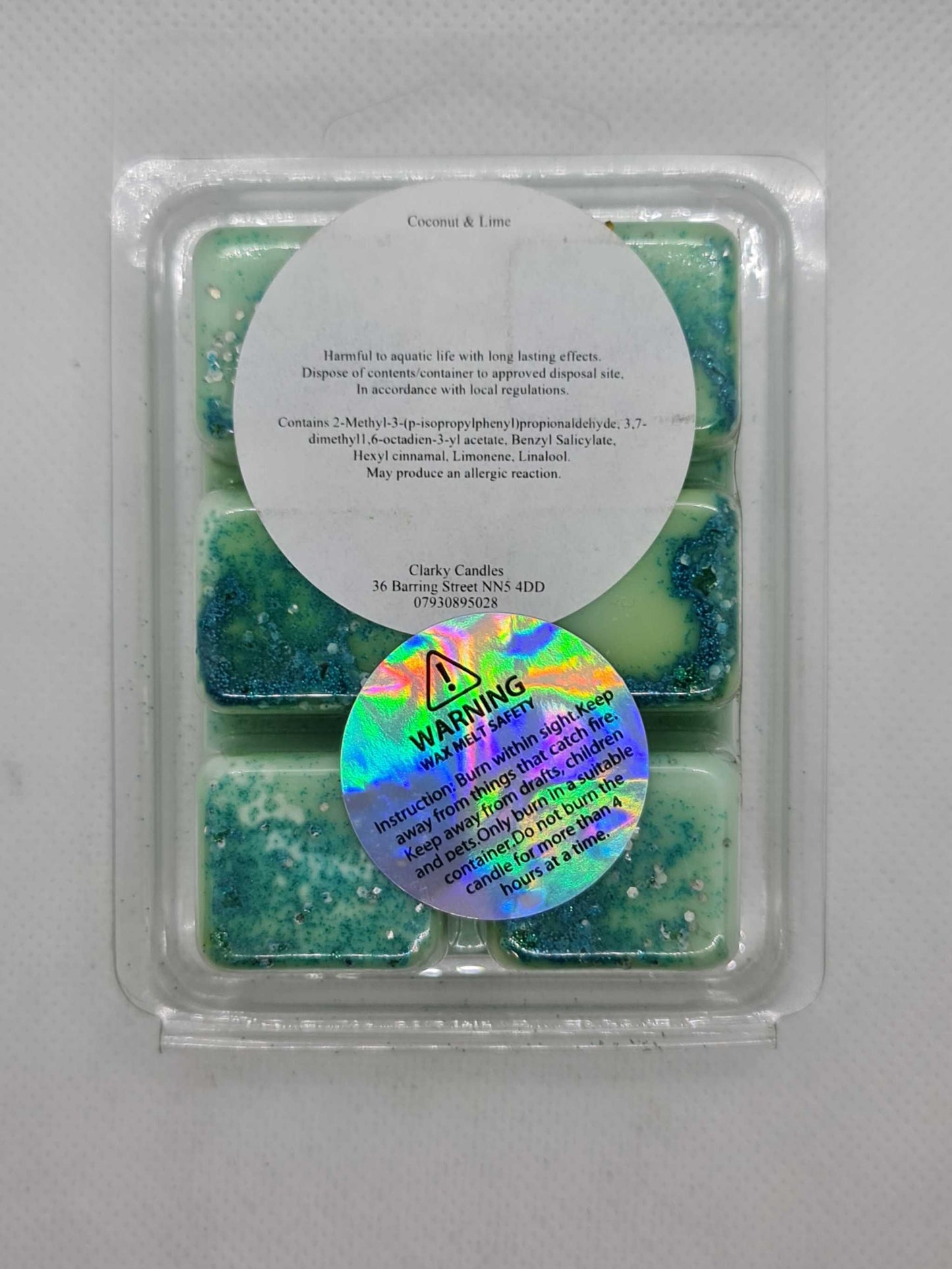 Wax Melt Coconut & Lime tropical fragrance green 6-segment plastic container