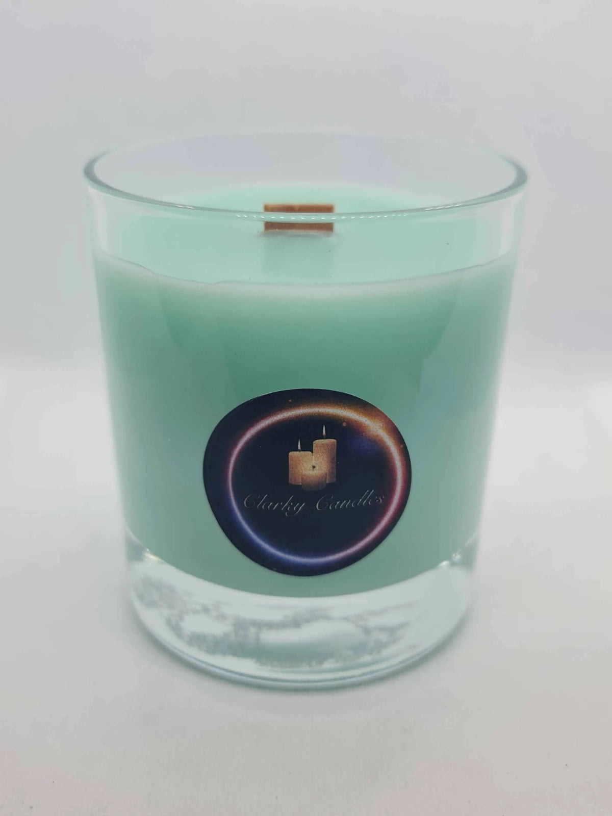 Watermelon Wood Wick scented green soy wax candle in clear glass container