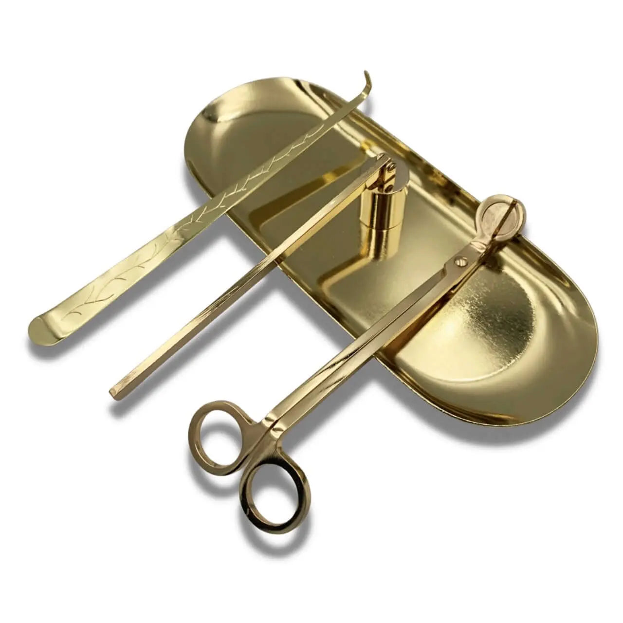 Candle Care Tools - Gold | Premium Wick Trimmer & Snuffer Set image showcasing elegant gold tools for candle maintenance.