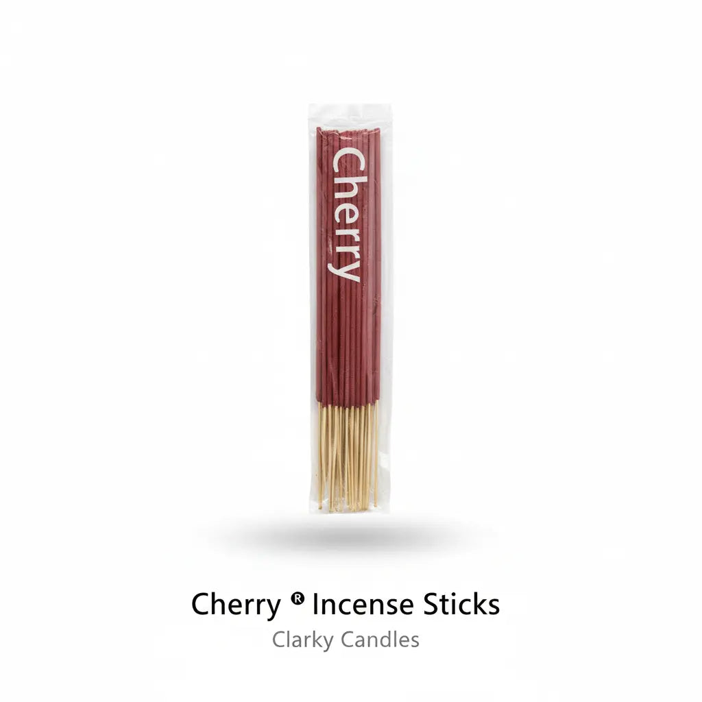 Cherry incense sticks bundle on white background with label Cherry - Incense Sticks