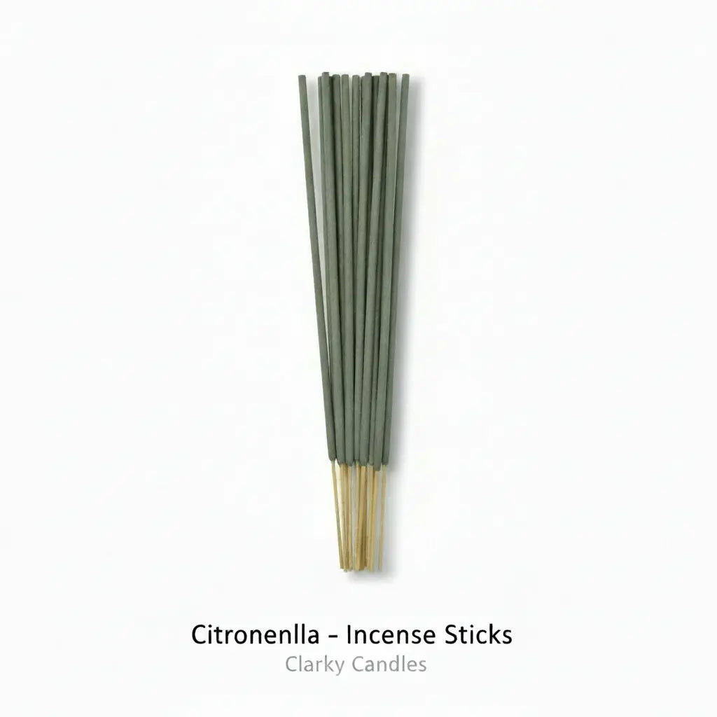Citronella incense sticks bundle on white background with label Citronella - Incense Sticks