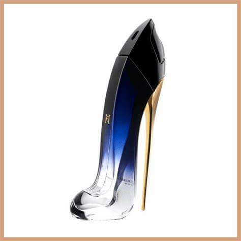 Great Girl scented candle shaped like a blue and gold high heel shoe inspired by designer fragrances.