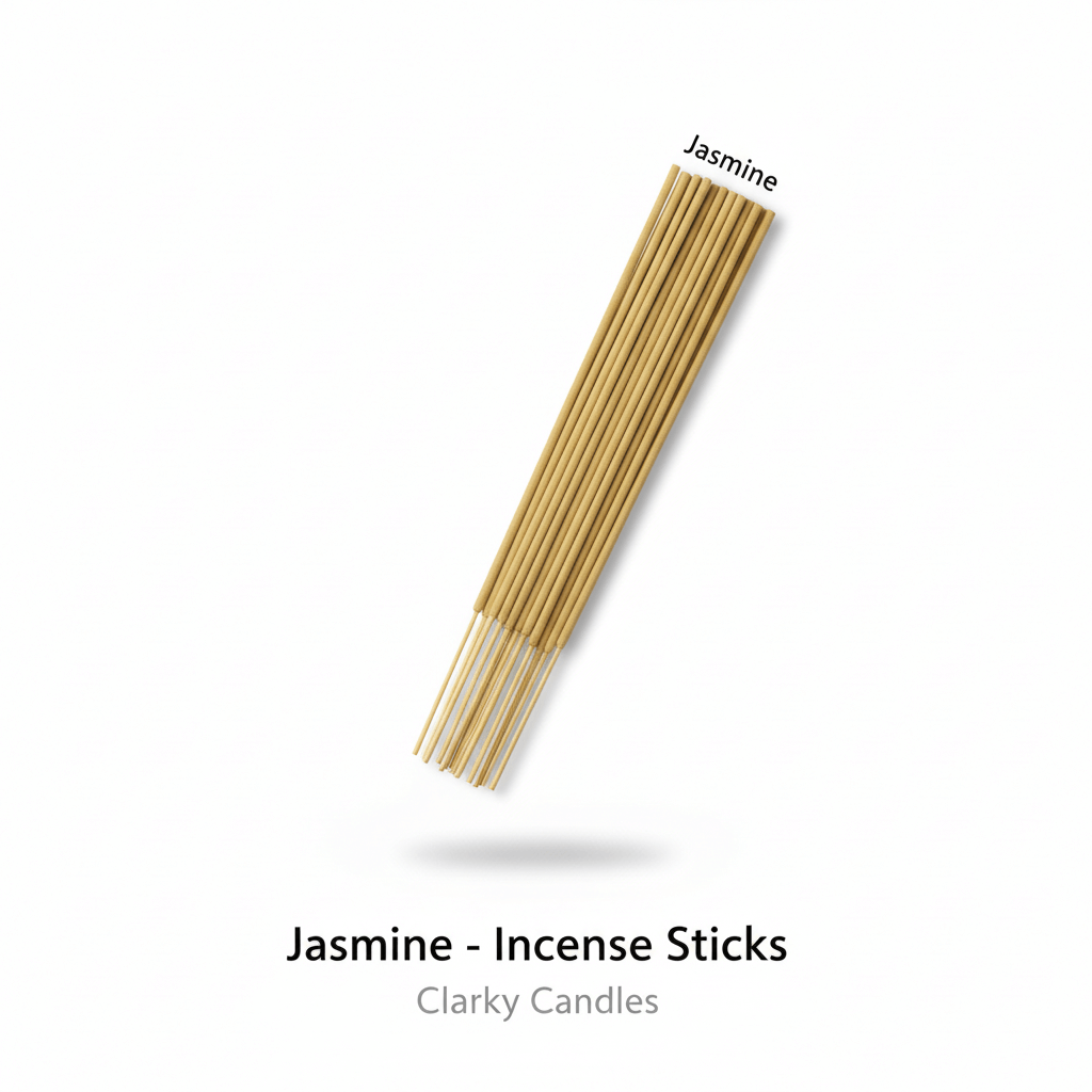 Jasmine incense sticks bundle on white background with label Jasmine - Incense Sticks