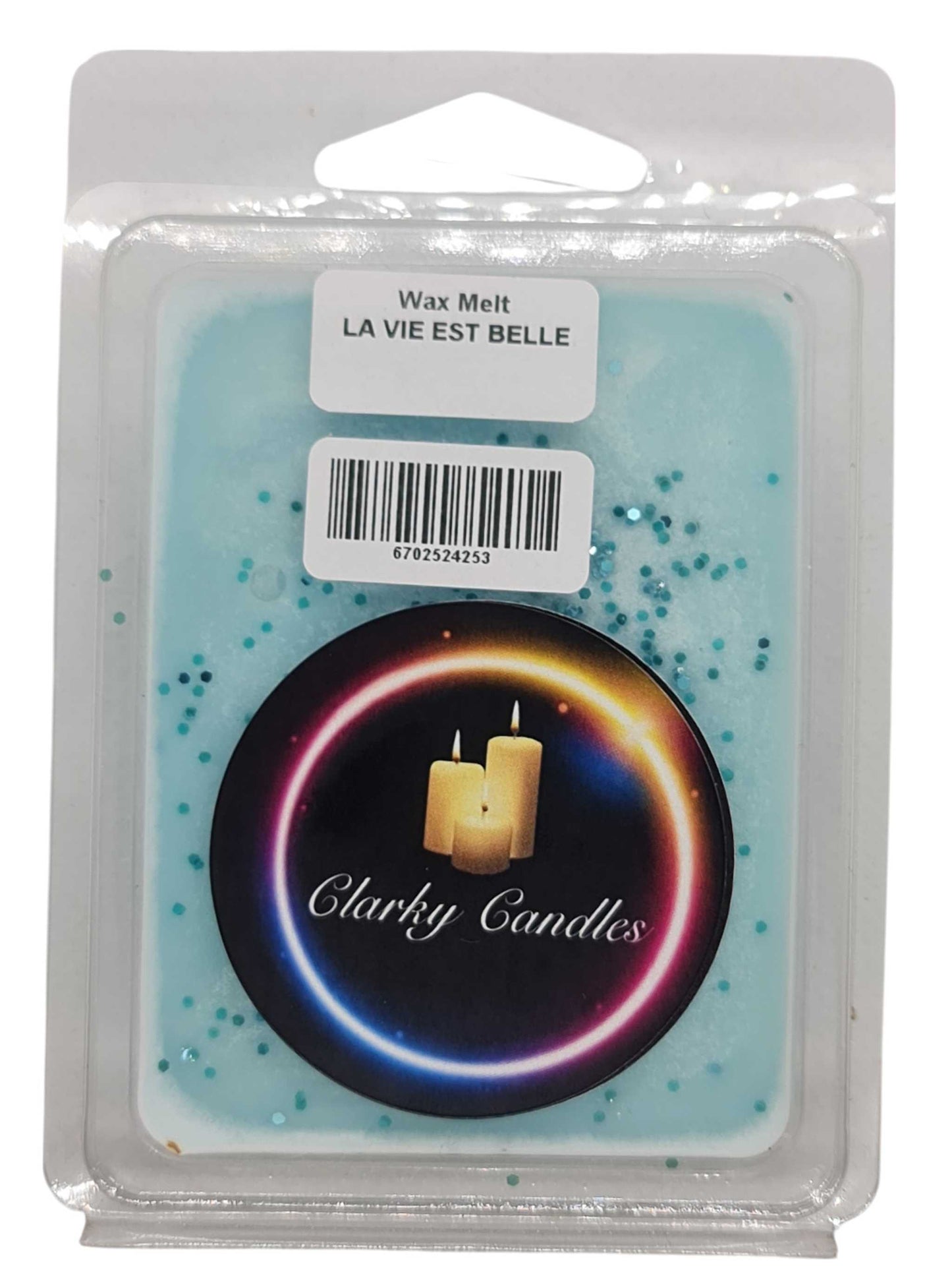 La Vie Est Belle wax melt by Clarky Candles with elegant feminine fragrance and glitter detail
