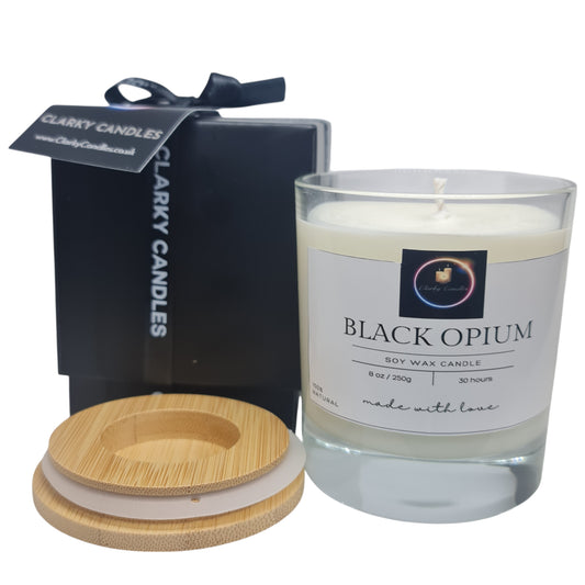 Black Opium Luxury Scented Candle | YSL Black Opium Dupe | Dark Coffee Vanilla | Gift-Wrapped | £18.95 | Clarky Candles