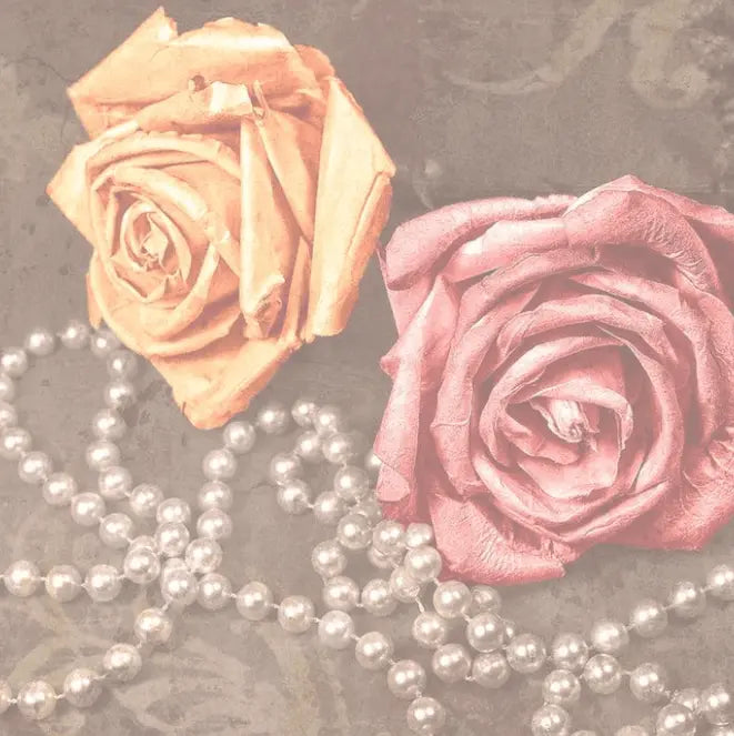 Elegant vintage roses with pearl necklace symbolizing Madame Scented Sizzlers classic French fragrance ambiance