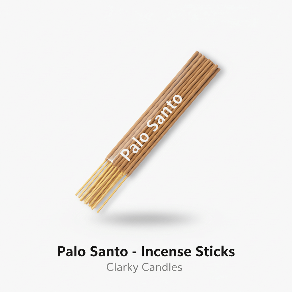 Palo Santo incense sticks bundle on white background with label Palo Santo - Incense Sticks