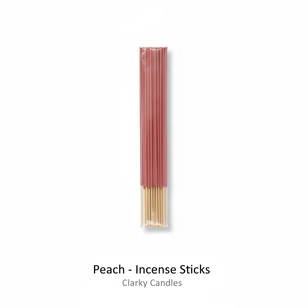 Peach incense sticks bundle on white background with label Peach - Incense Sticks