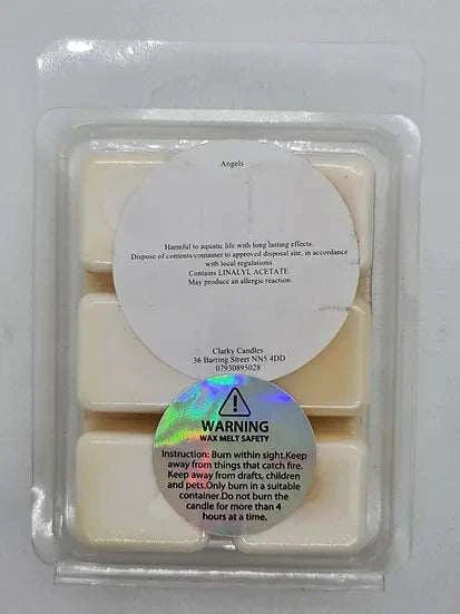 Angels Wax Melt with divine spiritual fragrance, handcrafted premium wax, white florals, incense, vanilla, and angelic scents for peaceful meditation and protection by Clarky Candles.