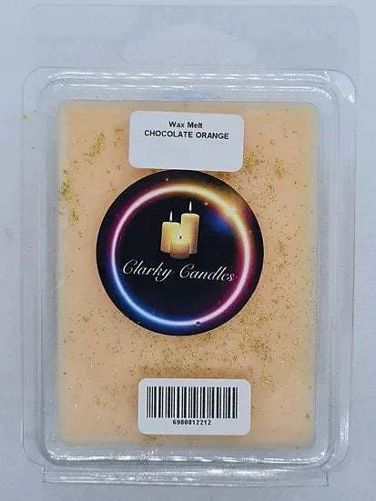 Chocolate Orange wax melt in six-segment orange plastic container with Clarity Candles label