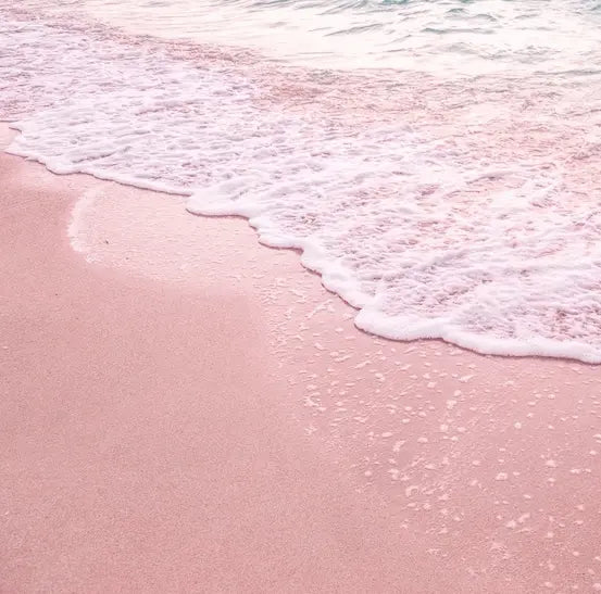 Pinky Sands Scented Soy Wax Candle evoking tropical pink sand beach with coconut, vanilla, and floral notes