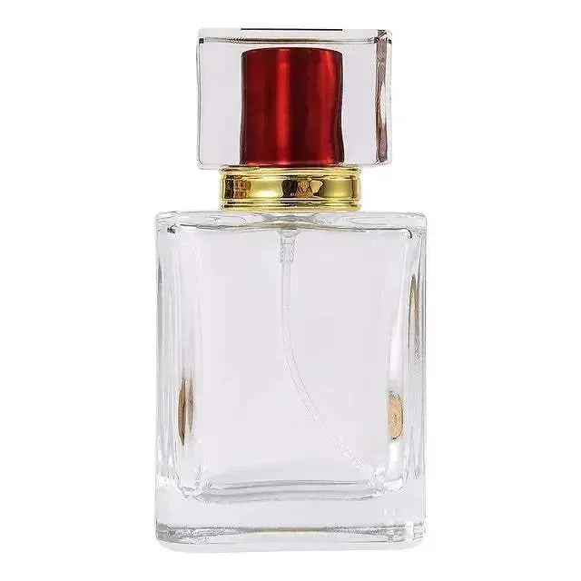 No7 Radiant Joy Perfume 50ml bottle with clear glass and red gold cap, feminine fruity gourmand fragrance