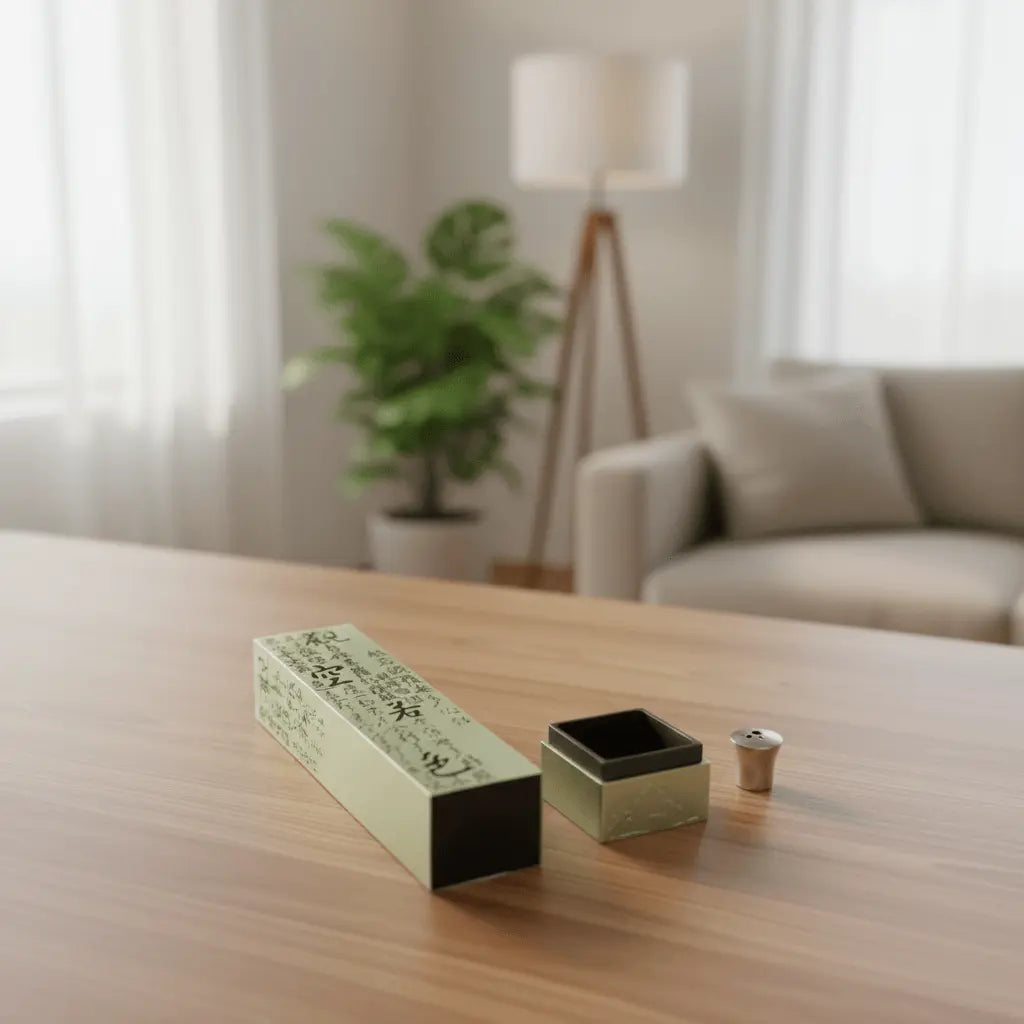 Square vertical incense burner style 2 shown disassembled with base and insert on a table
