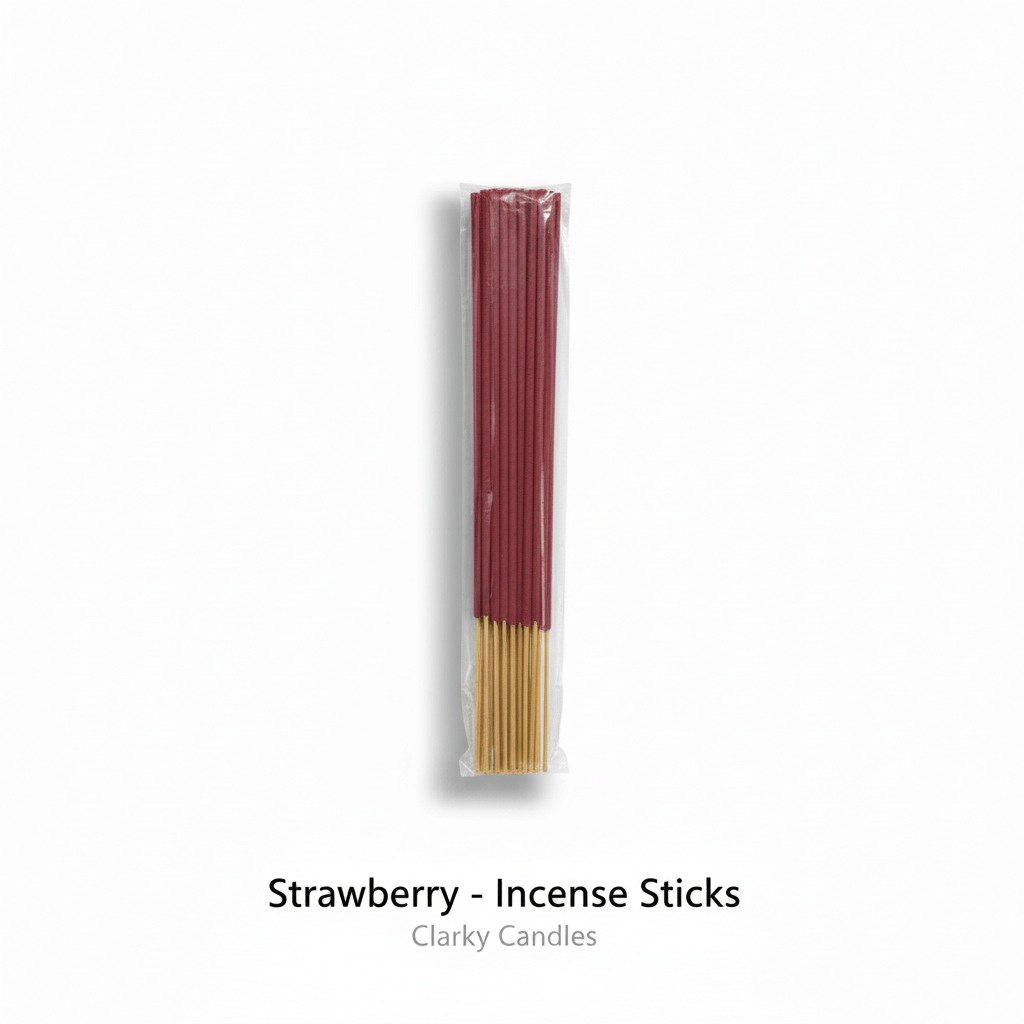Strawberry incense sticks bundle on white background with label Strawberry - Incense Sticks