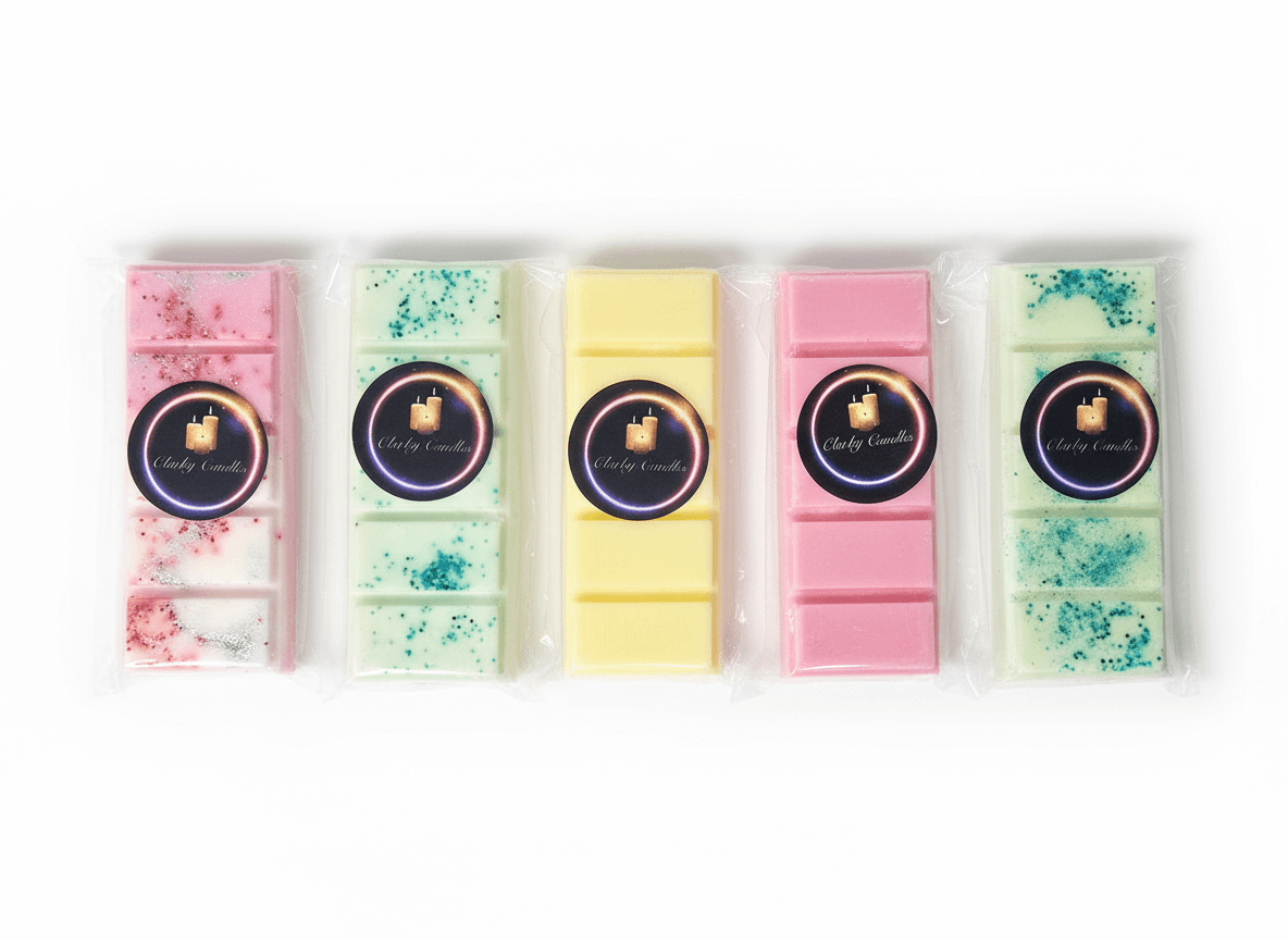 Wax Melt Snap Bars | Selection Box 5 | £10 showcasing vibrant fruity scents in colorful snap bars.
