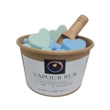 120g wax melt scoopies in resealable container with wooden scoop for customizable home fragrance by Clarky Candles