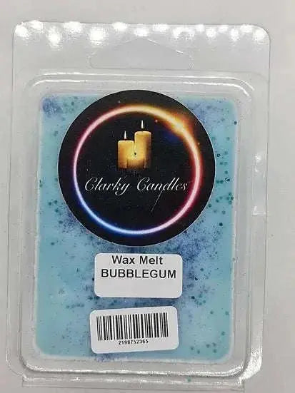 Blue wax melt bubblegum scent with fruity and spicy notes in plastic 6-segment container
