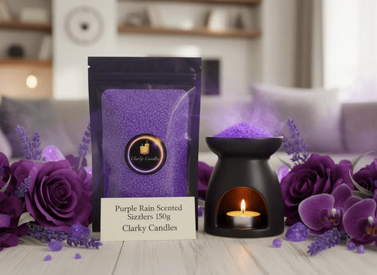 Purple Rain Scented Sizzlers 150g from Clarky Candles enhances home fragrance with scented sizzlers fragrances.