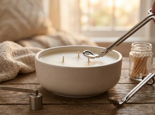 Candle care wick trimming header