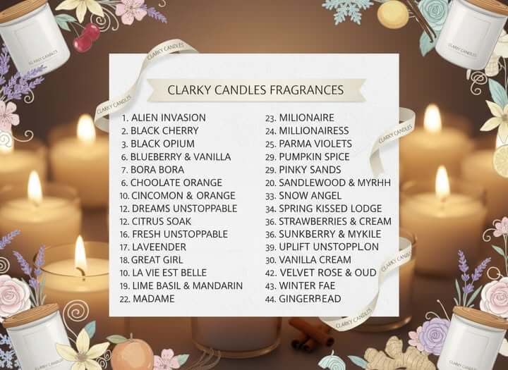 Clarky Candles Fragrance List