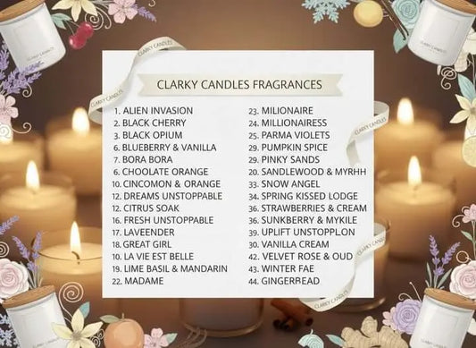 Clarky Candles Fragrance List CLARKY CANDLES