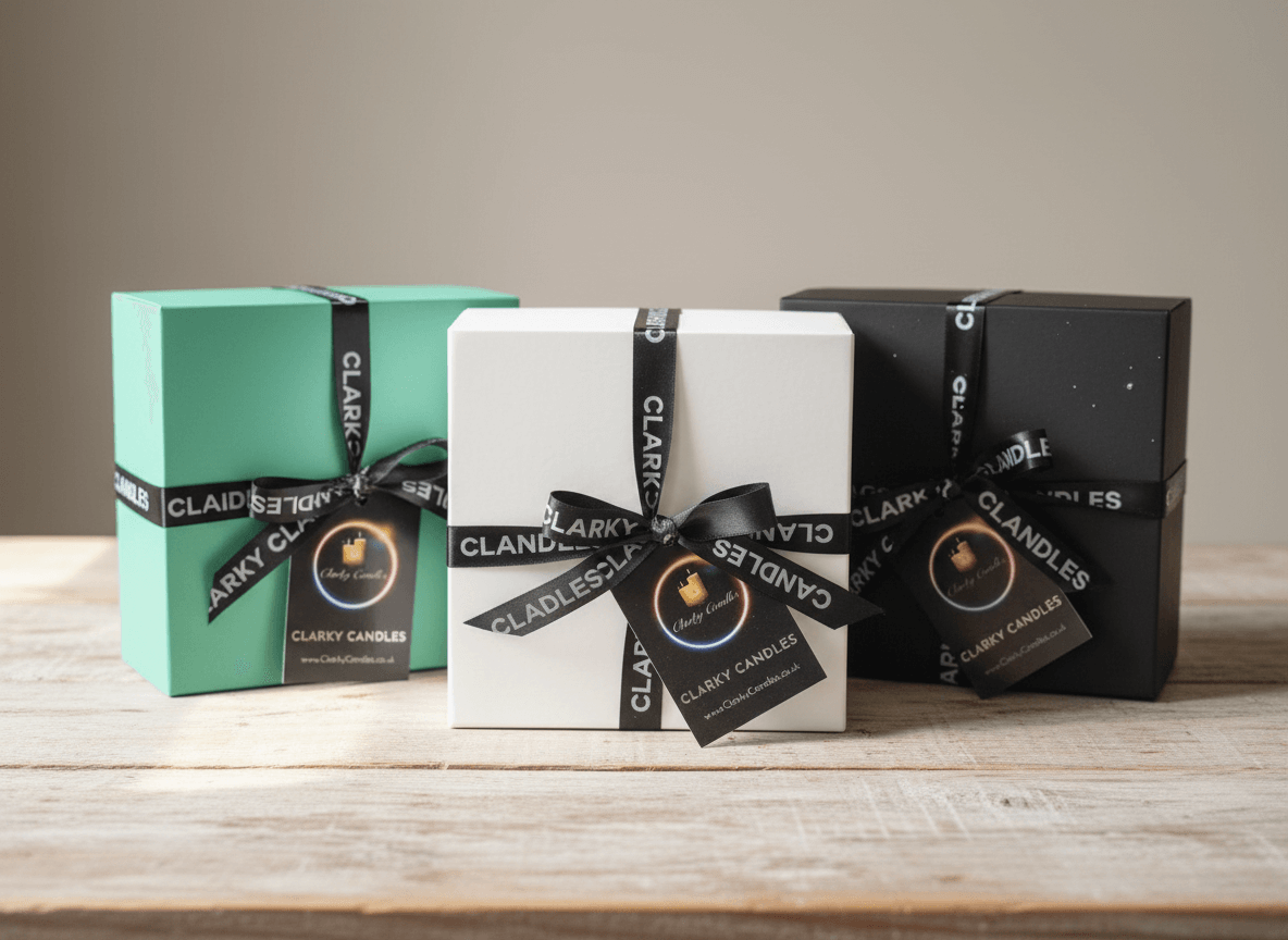 Luxury 3 Wick Bowls customizable candle gift boxes in green, white, and black packaging
