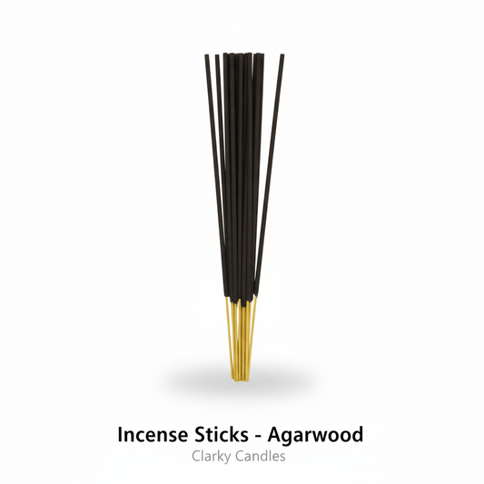 Agarwood incense sticks bundle on white background with label Incense Sticks – Agarwood