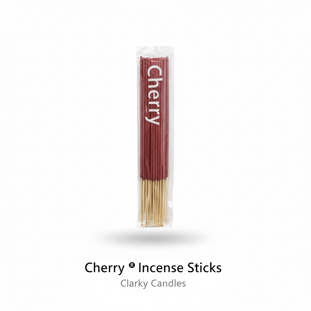 Cherry incense sticks bundle on white background with label Cherry - Incense Sticks