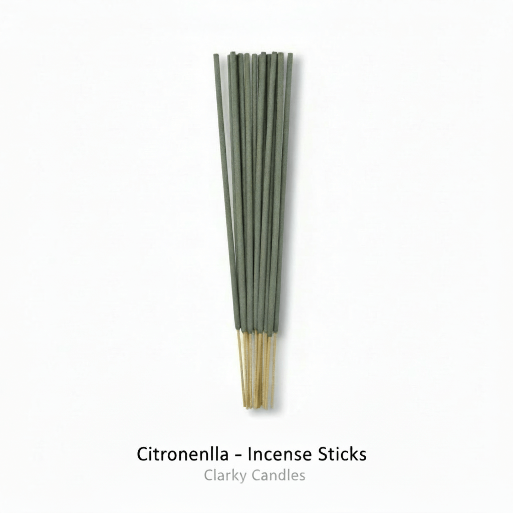 Citronella incense sticks bundle on white background with label Citronella - Incense Sticks