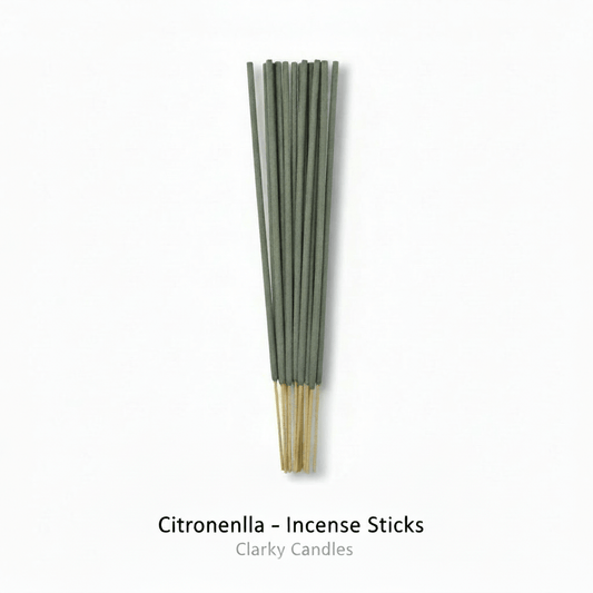 Citronella incense sticks bundle on white background with label Citronella - Incense Sticks