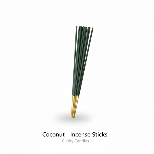 Coconut incense sticks bundle on white background with label Coconut - Incense Sticks