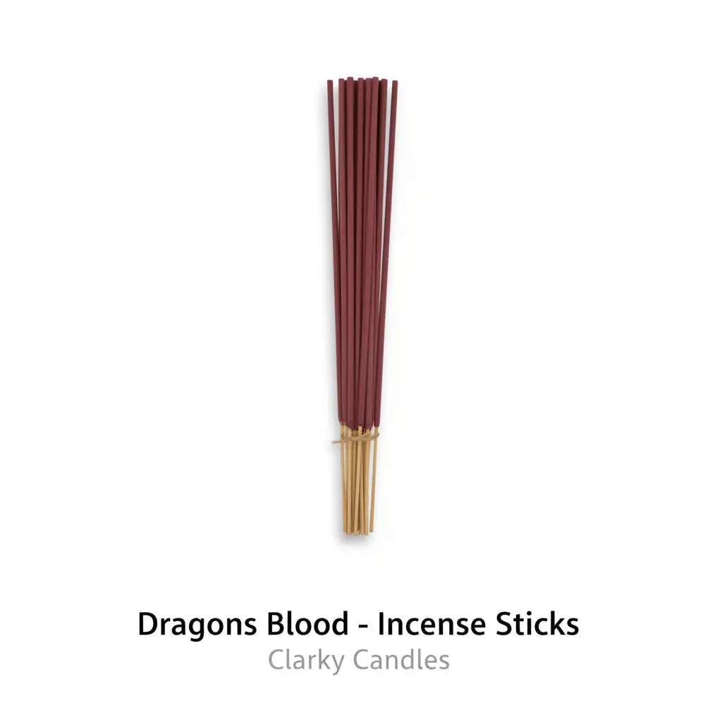 Dragons Blood incense sticks bundle on white background with label Dragons Blood - Incense Sticks