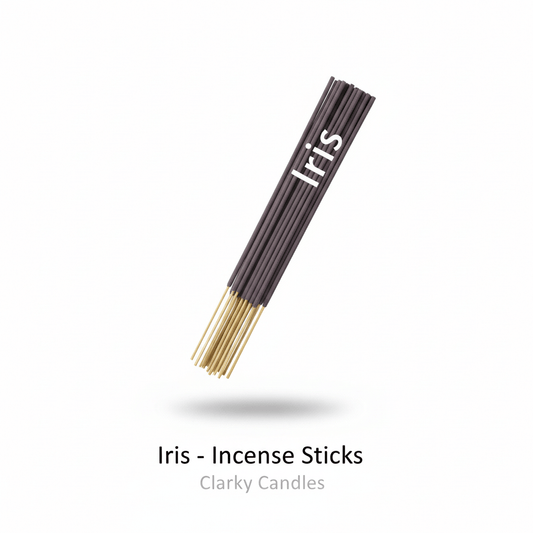 Iris incense sticks bundle on white background with label Iris - Incense Sticks
