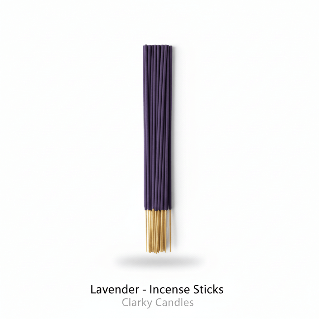 Lavender incense sticks bundle on white background with label Lavender - Incense Sticks
