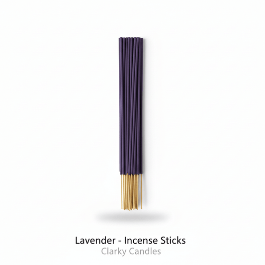 Lavender incense sticks bundle on white background with label Lavender - Incense Sticks