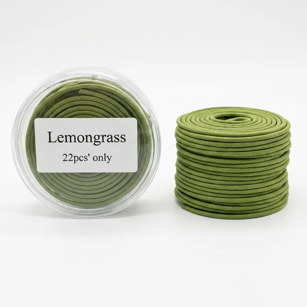 Lemongrass incense coils pack of 22 with lemongrass label and coil stack