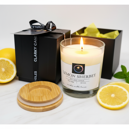 Lemon Sherbet Luxury Scented Candle Gift-Wrapped | Zesty Sweet Sunshine | £18.95 | Clarky Candles