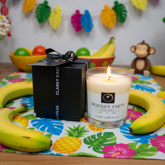 Monkey Farts Luxury Scented Candle Gift-Wrapped | Playful Tropical Fun | £18.95 | Clarky Candles