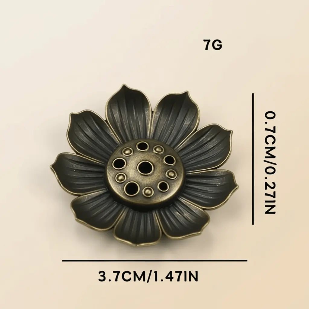 Mini Incense Holder featuring a lotus flower design, showing detailed petal shapes and multiple stick holes for burning incense.