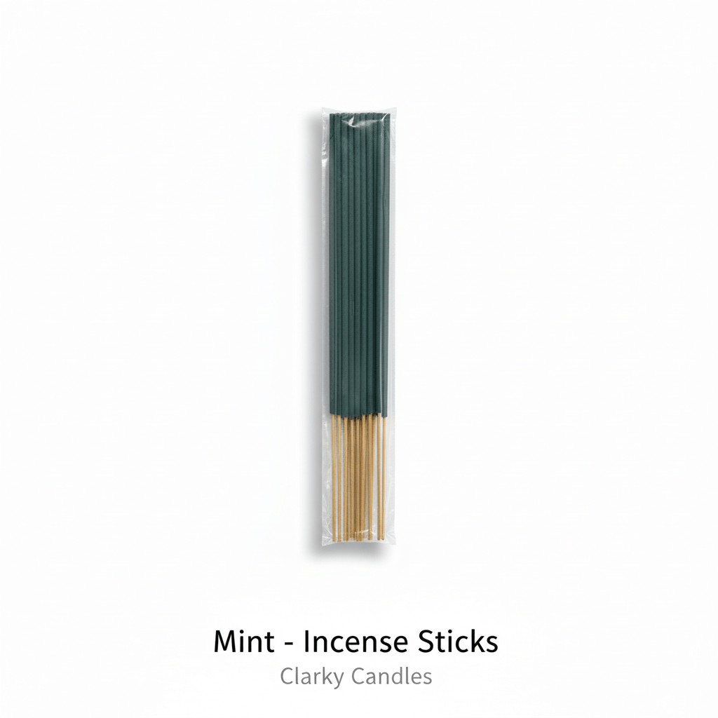 Mint incense sticks bundle on white background with label Mint - Incense Sticks