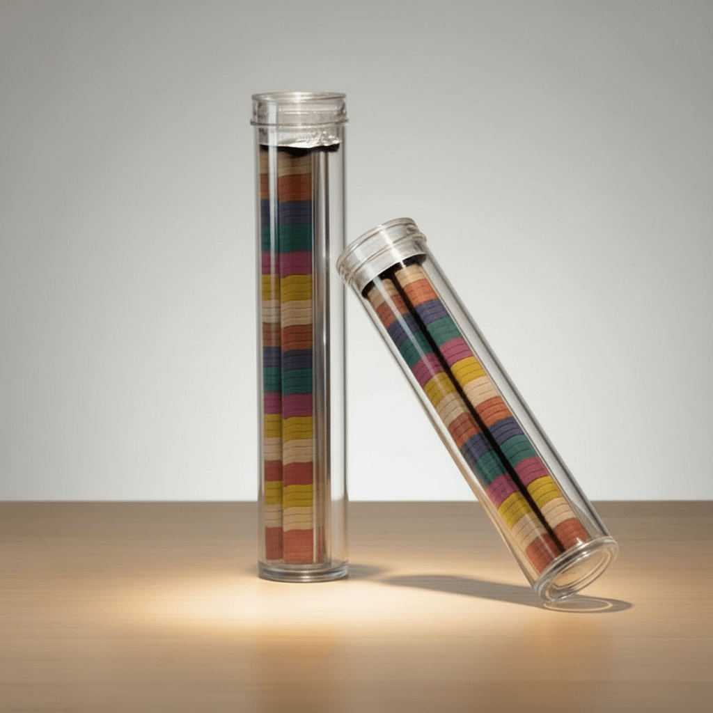 Mixed Flavour Incense Sticks packed in clear tubes, showcasing bright colors for home fragrance by Clarky Candles.