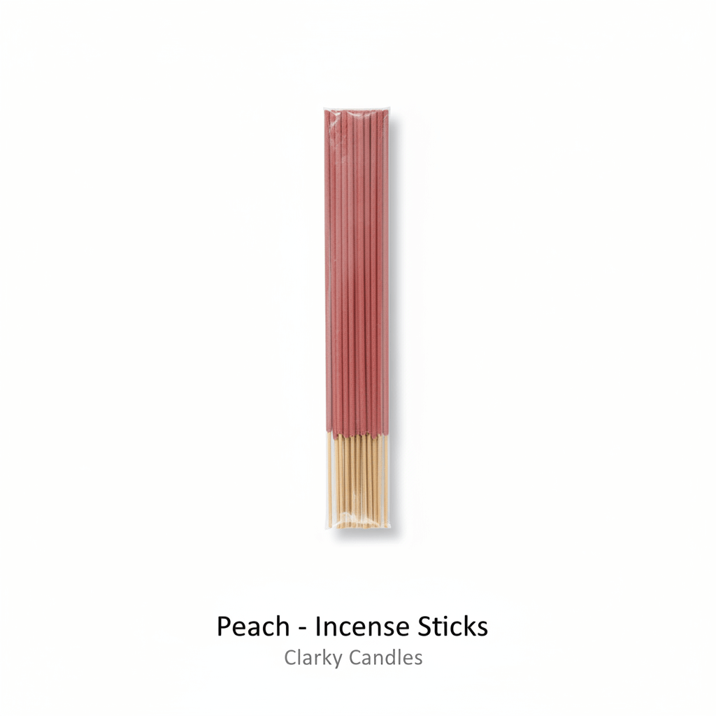 Peach incense sticks bundle on white background with label Peach - Incense Sticks