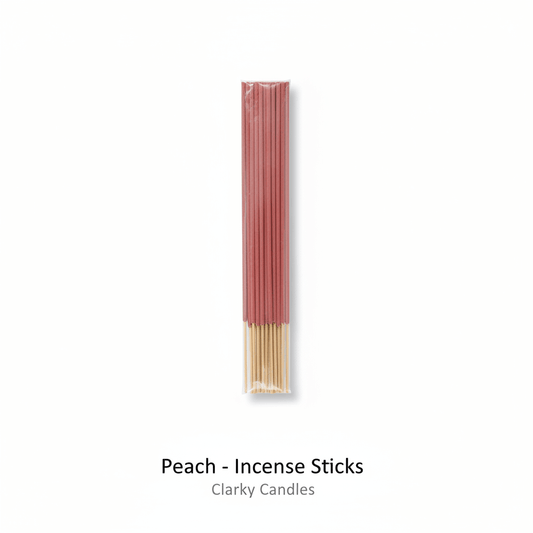 Peach incense sticks bundle on white background with label Peach - Incense Sticks