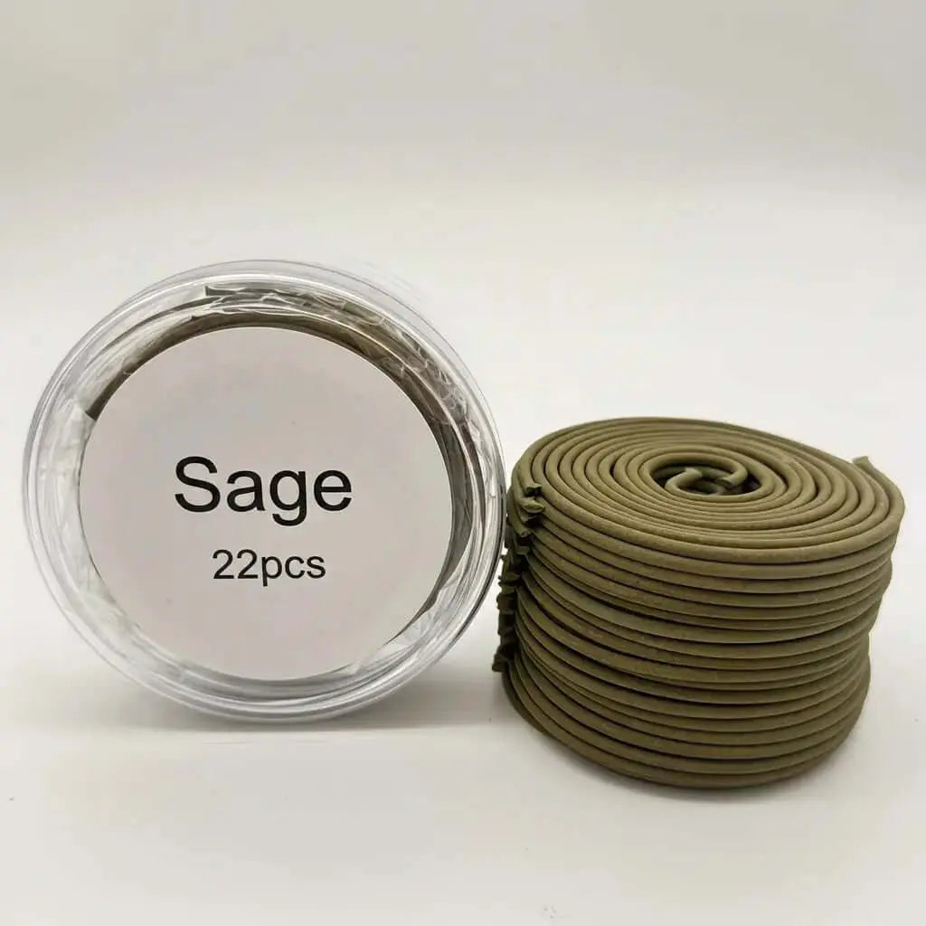 Sage incense coils in a pack of 22 with Sage 22pcs label and coil stack
