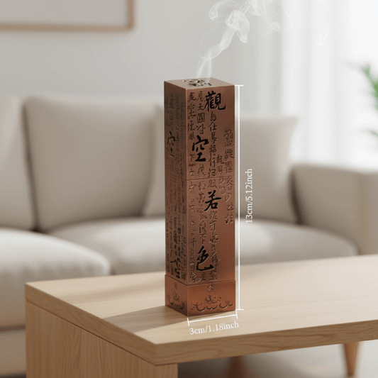 Square vertical incense burner size guide showing 13cm height and 3cm base width