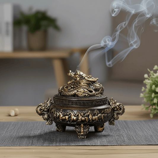 Vintage Red-Brown Dragon Resin Incense Holder | Lidded Burner | Clarky Candles