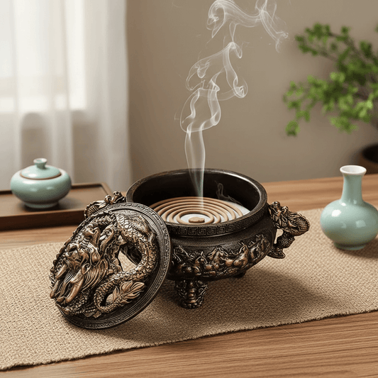 Vintage Red-Brown Dragon Resin Incense Holder | Lidded Burner | Clarky Candles